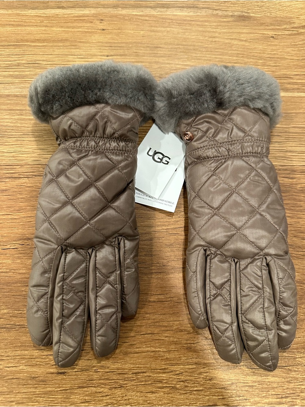 UGG Quilted Faux-Fur Cuff Gloves - Taupe